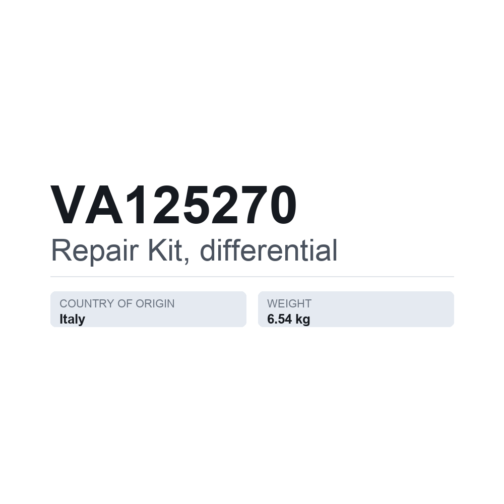 Reparationssæt, differentiale VA125270 — teknisk datablad