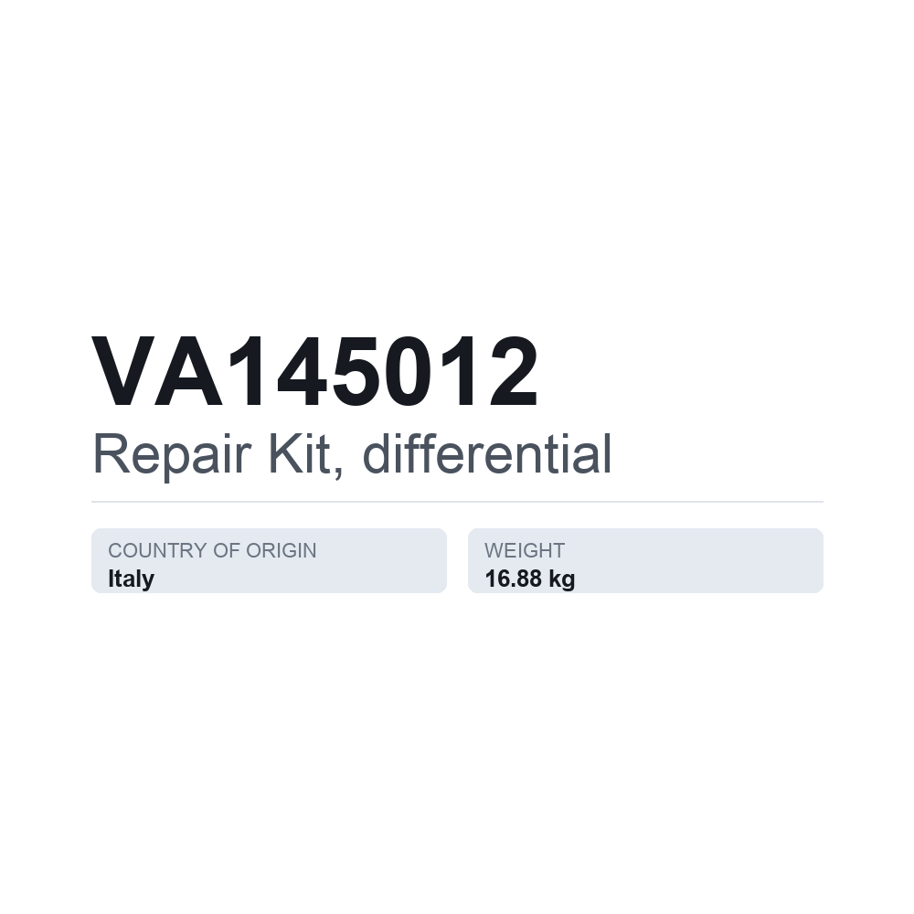 Reparationssæt, differentiale VA145012 — teknisk datablad