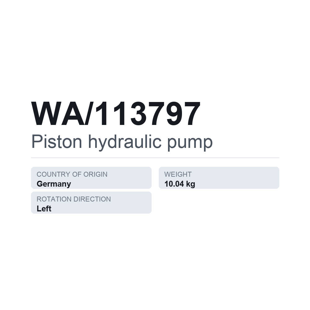 Hydraulische Kolbenpumpe WA/113797 — technisches Datenblatt