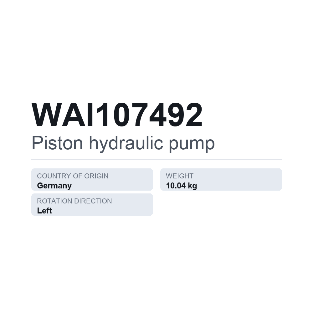 Hydraulische Kolbenpumpe WAI107492 — technisches Datenblatt