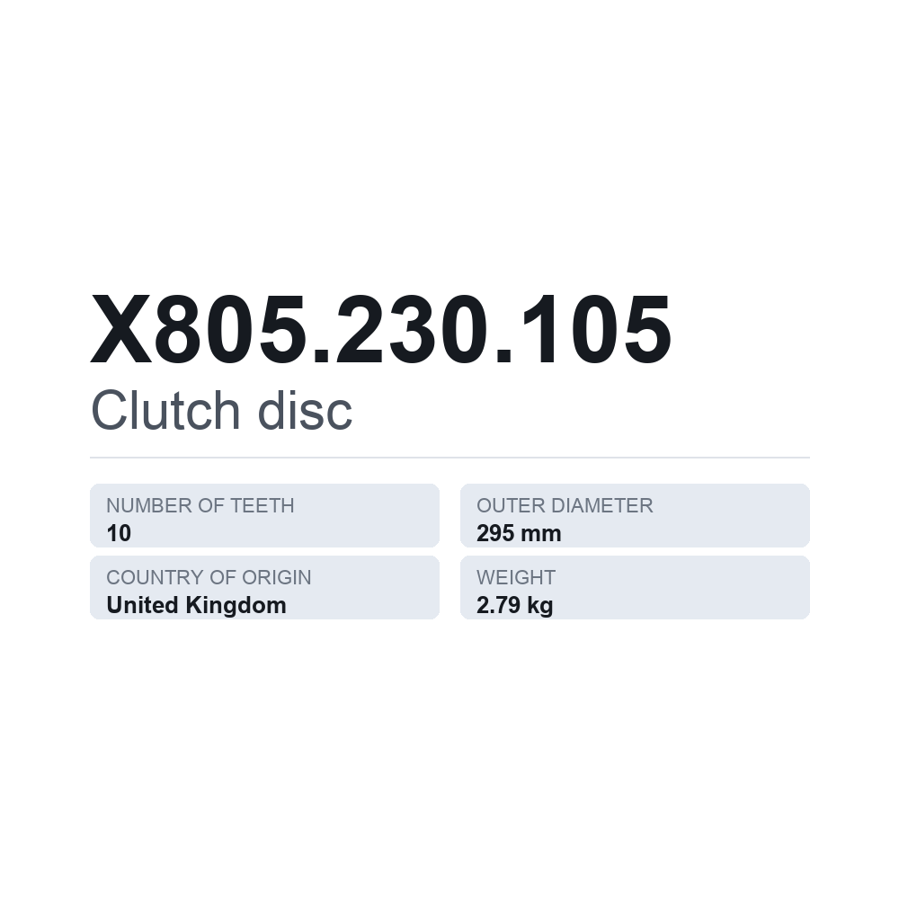 Kupplungsscheibe X805.230.105 — technisches Datenblatt