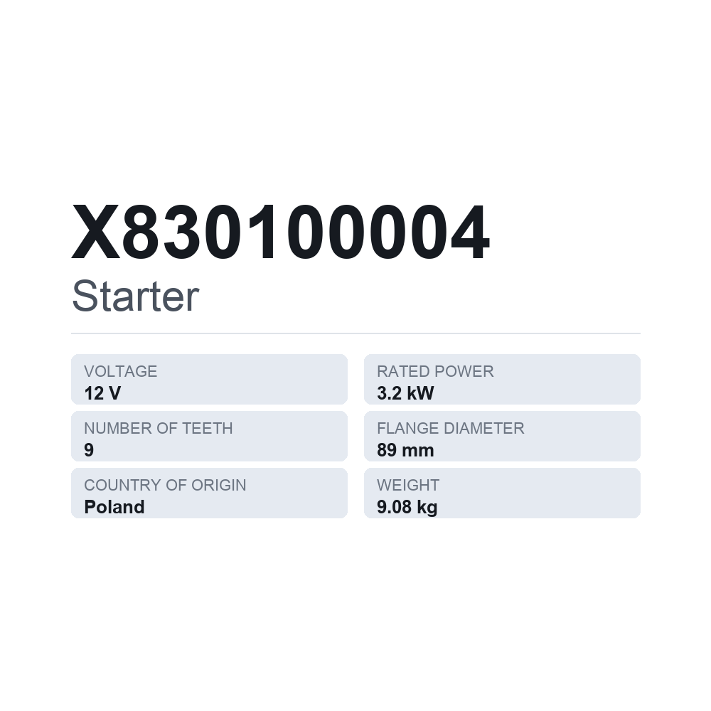 Anlasser X830100004 — technisches Datenblatt