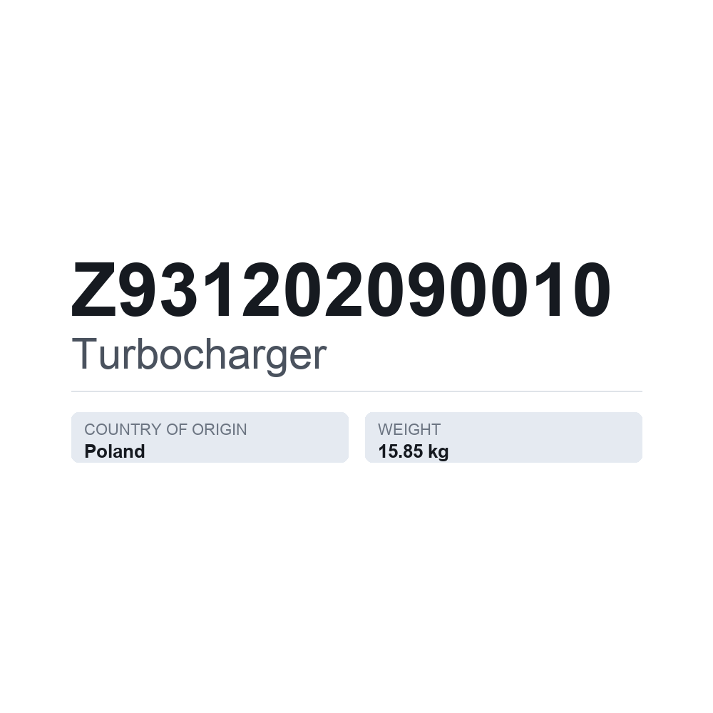 Turbolader Z931202090010 — teknisk datablad