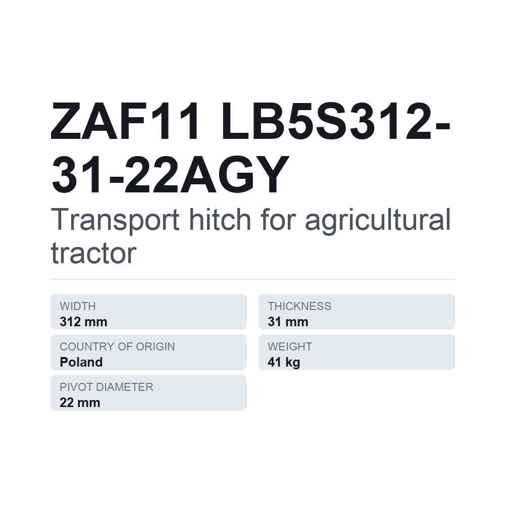 Anhængertræk, traktor ZAF11 LB5S312-31-22AGY — teknisk datablad