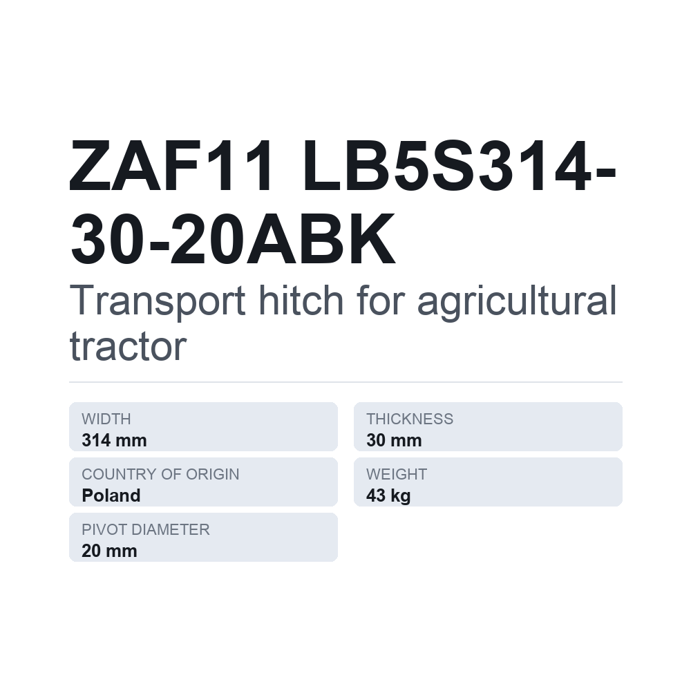 Anhængertræk, traktor ZAF11 LB5S314-30-20ABK — teknisk datablad