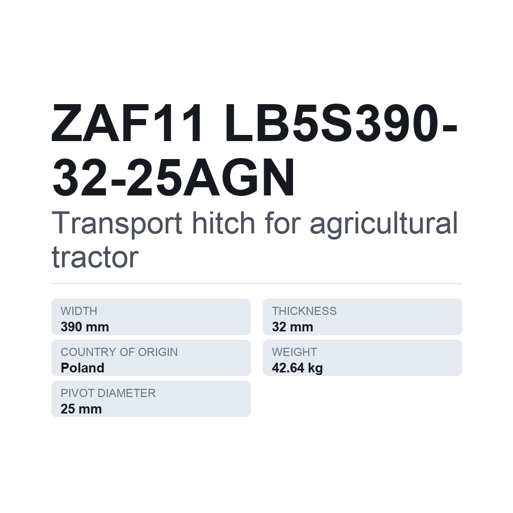 Anhængertræk, traktor ZAF11 LB5S390-32-25AGN — teknisk datablad