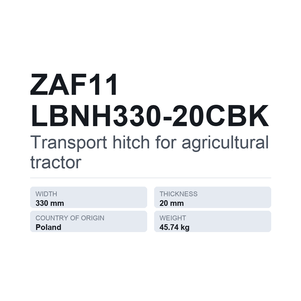 Anhængertræk, traktor ZAF11 LBNH330-20CBK — teknisk datablad