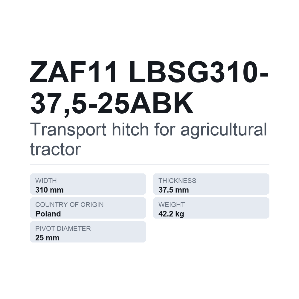 Anhængertræk, traktor ZAF11 LBSG310-37,5-25ABK — teknisk datablad