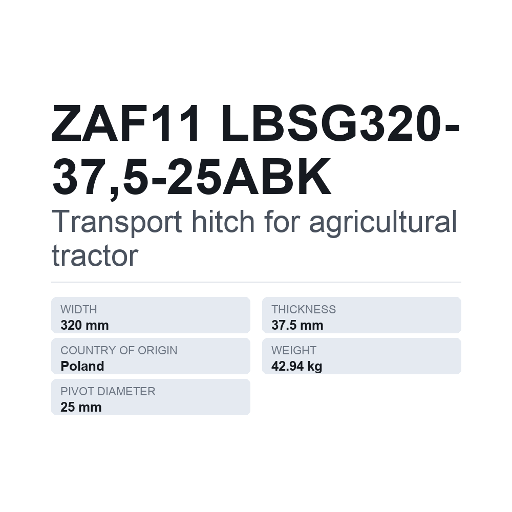 Anhængertræk, traktor ZAF11 LBSG320-37,5-25ABK — teknisk datablad