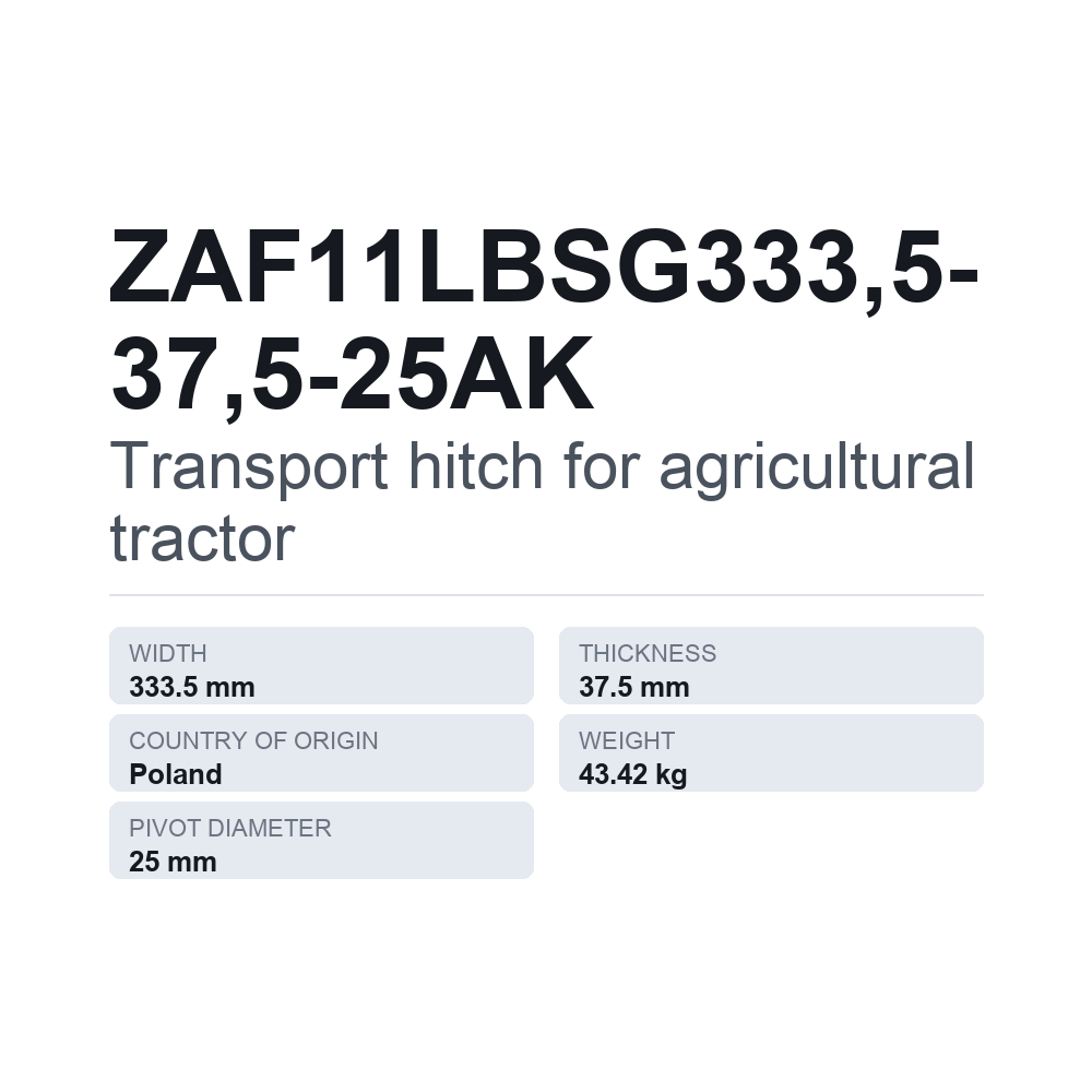 Anhængertræk, traktor ZAF11LBSG333,5-37,5-25AK — teknisk datablad