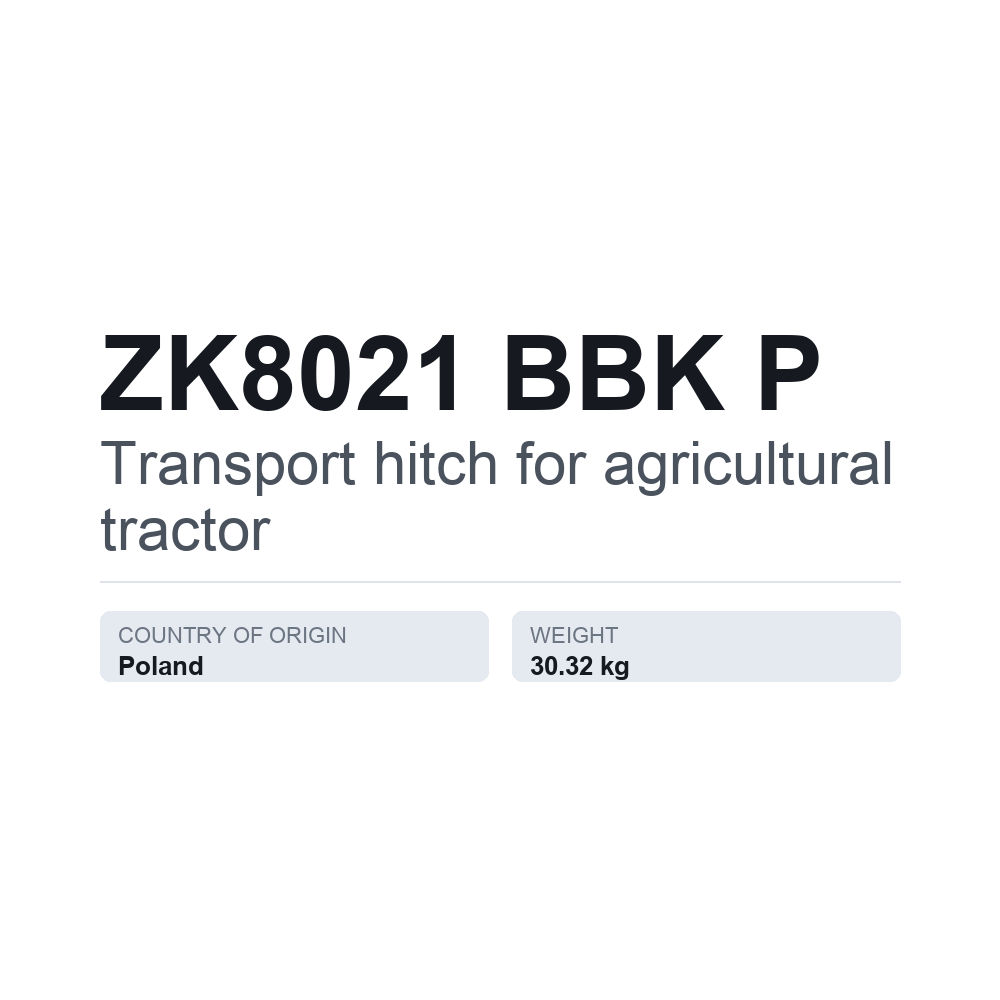 Anhængertræk, traktor ZK8021 BBK P — teknisk datablad