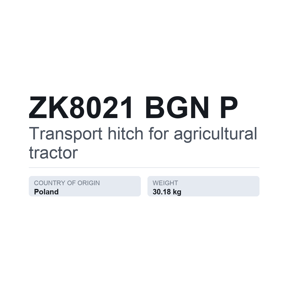 Anhængertræk, traktor ZK8021 BGN P — teknisk datablad