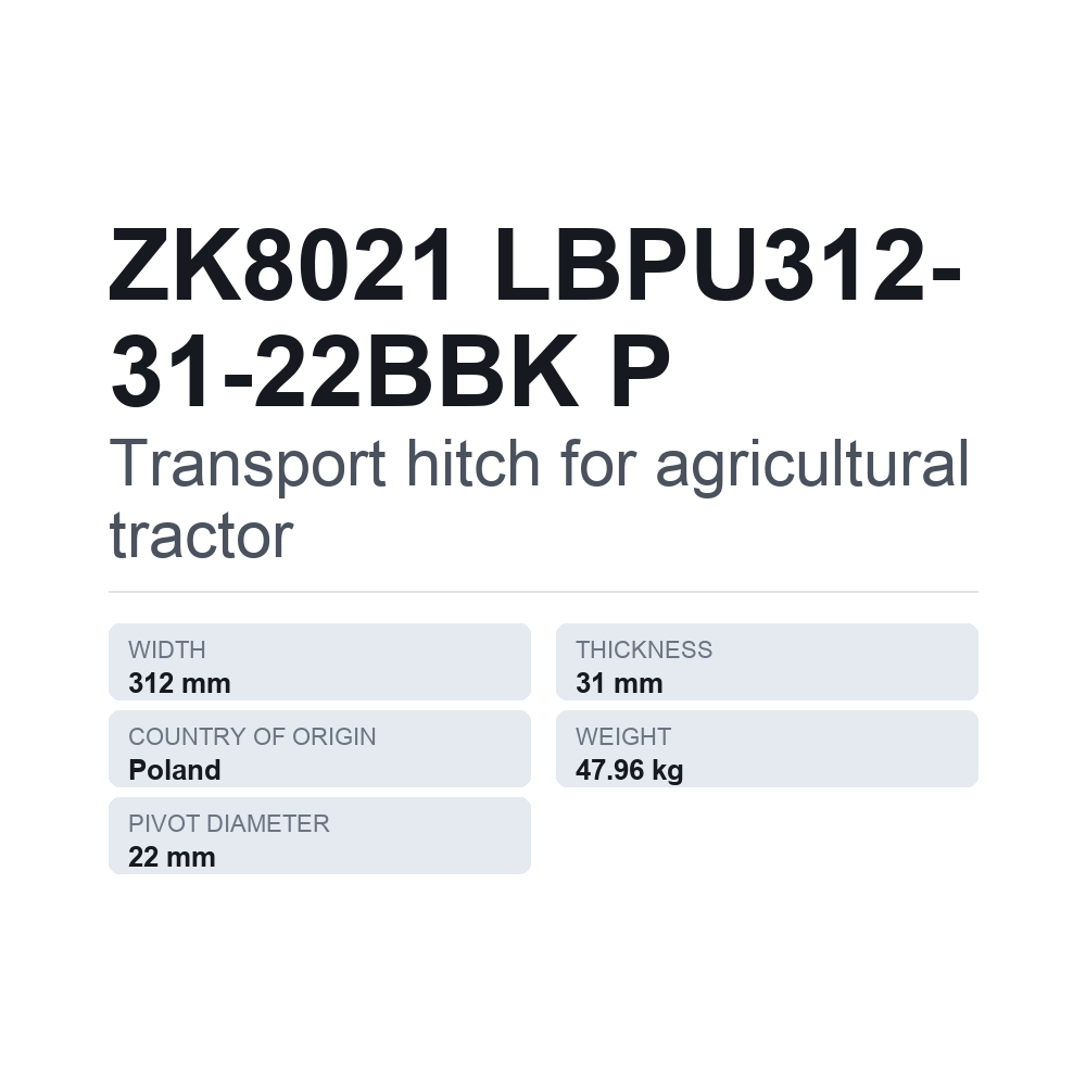 Anhængertræk, traktor ZK8021 LBPU312-31-22BBK P — teknisk datablad