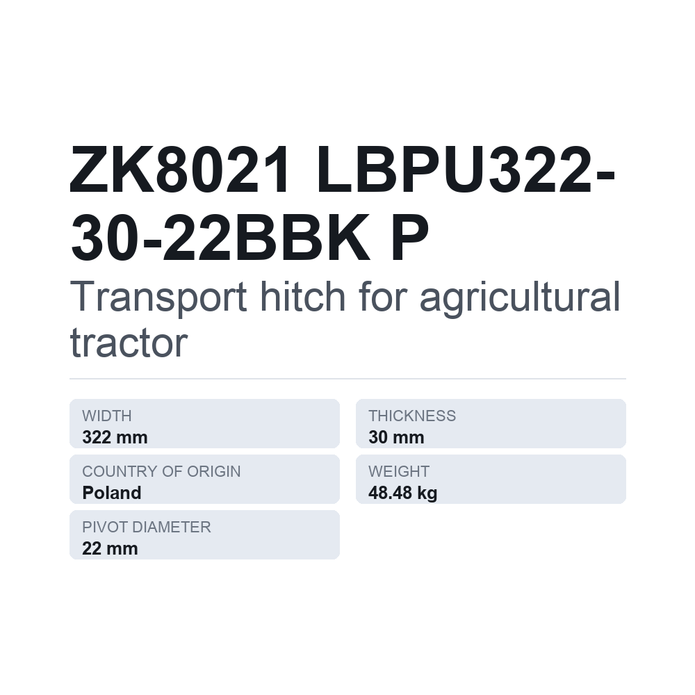 Anhængertræk, traktor ZK8021 LBPU322-30-22BBK P — teknisk datablad