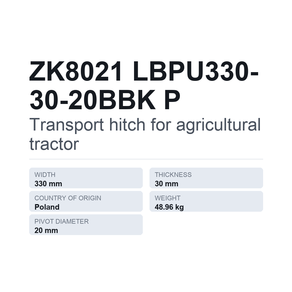Anhængertræk, traktor ZK8021 LBPU330-30-20BBK P — teknisk datablad