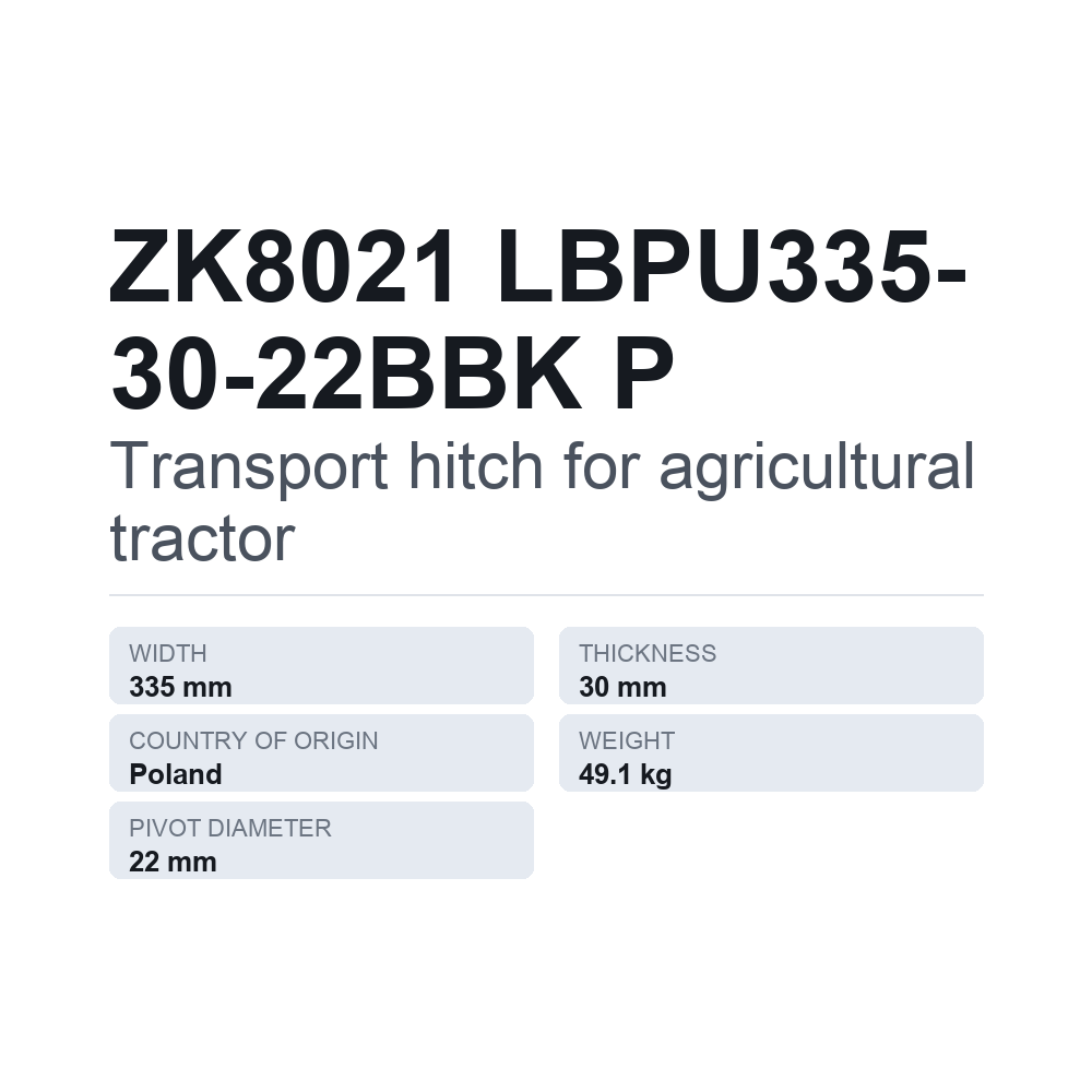 Anhængertræk, traktor ZK8021 LBPU335-30-22BBK P — teknisk datablad