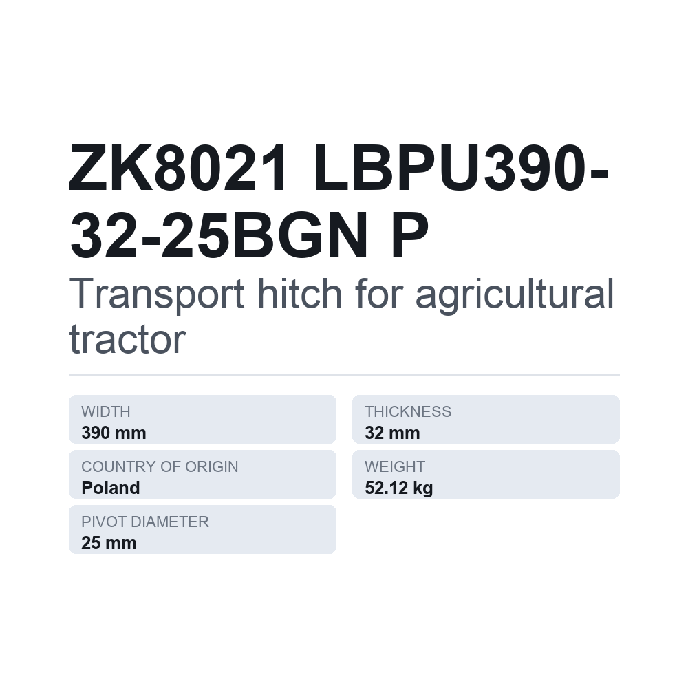 Anhængertræk, traktor ZK8021 LBPU390-32-25BGN P — teknisk datablad