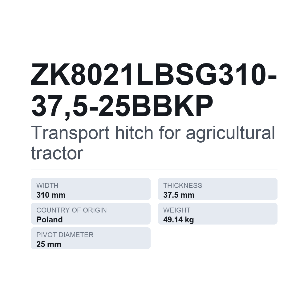 Anhængertræk, traktor ZK8021LBSG310-37,5-25BBKP — teknisk datablad