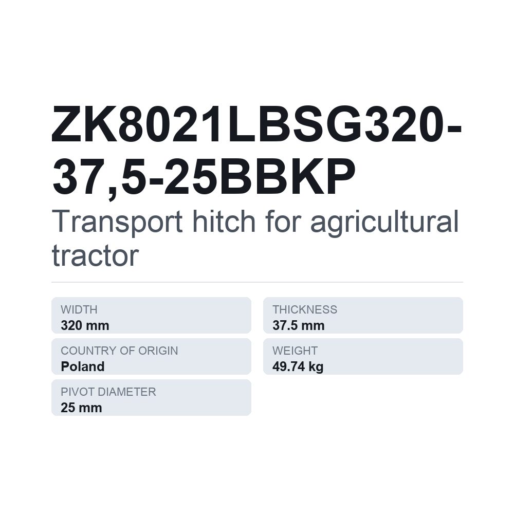Anhængertræk, traktor ZK8021LBSG320-37,5-25BBKP — teknisk datablad
