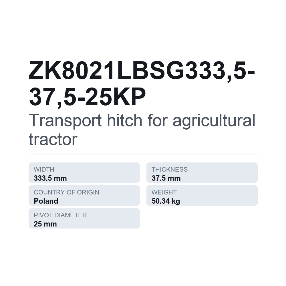 Anhængertræk, traktor ZK8021LBSG333,5-37,5-25KP — teknisk datablad