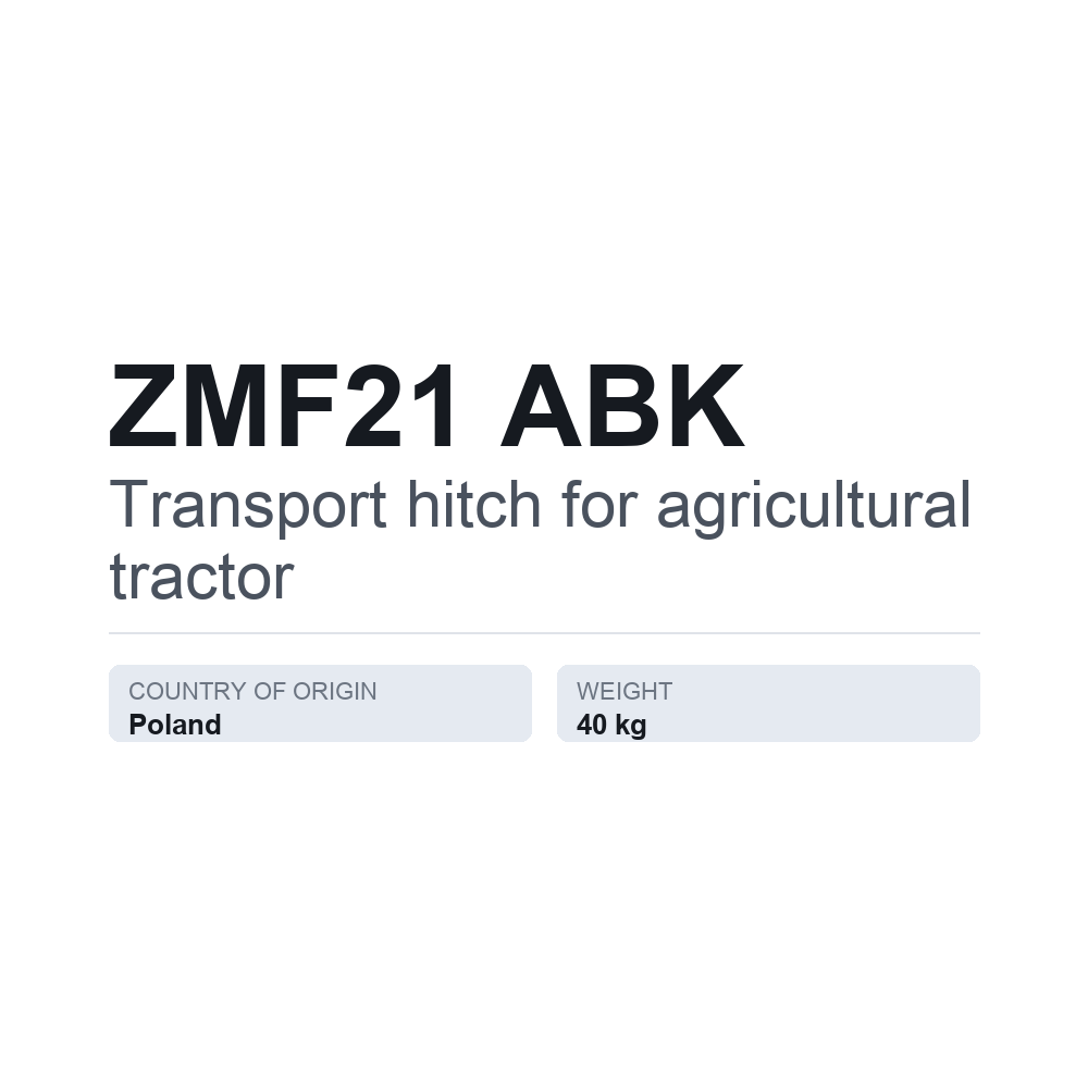 Anhængertræk, traktor ZMF21 ABK — teknisk datablad
