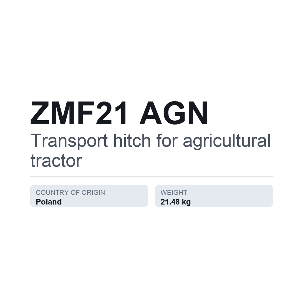Anhængertræk, traktor ZMF21 AGN — teknisk datablad