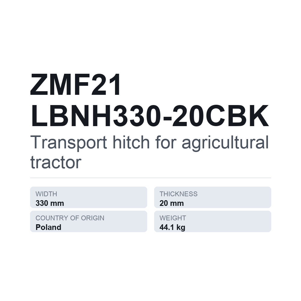 Anhængertræk, traktor ZMF21 LBNH330-20CBK — teknisk datablad