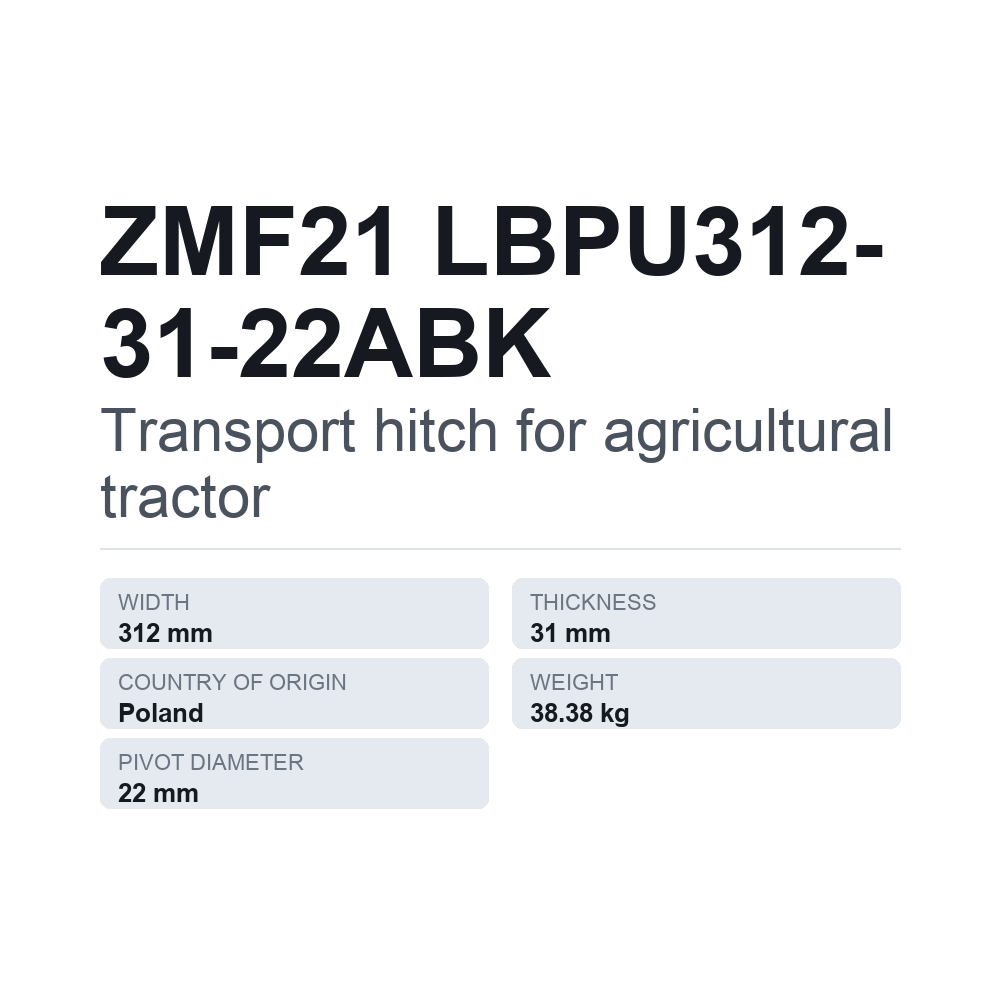 Anhængertræk, traktor ZMF21 LBPU312-31-22ABK — teknisk datablad
