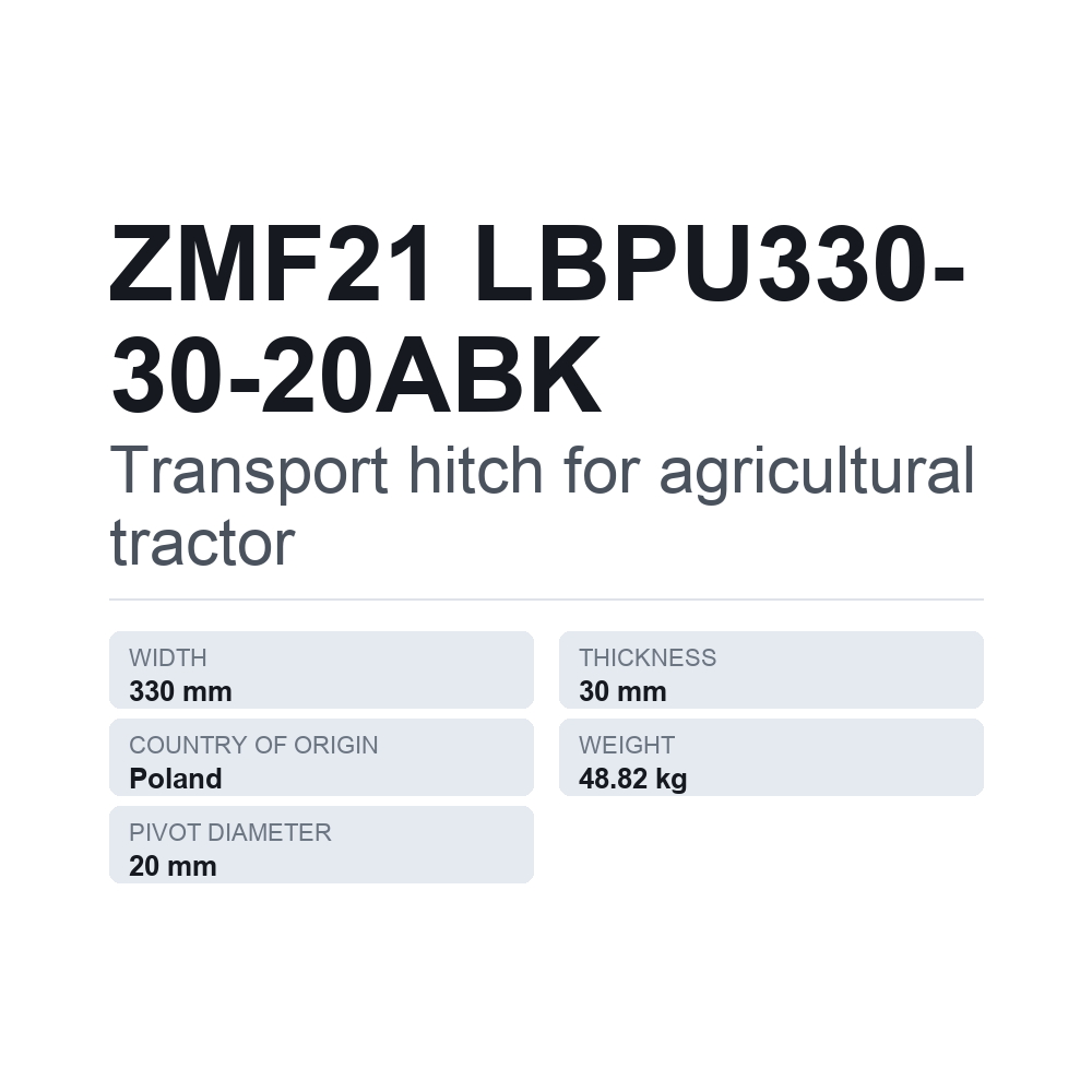 Anhængertræk, traktor ZMF21 LBPU330-30-20ABK — teknisk datablad