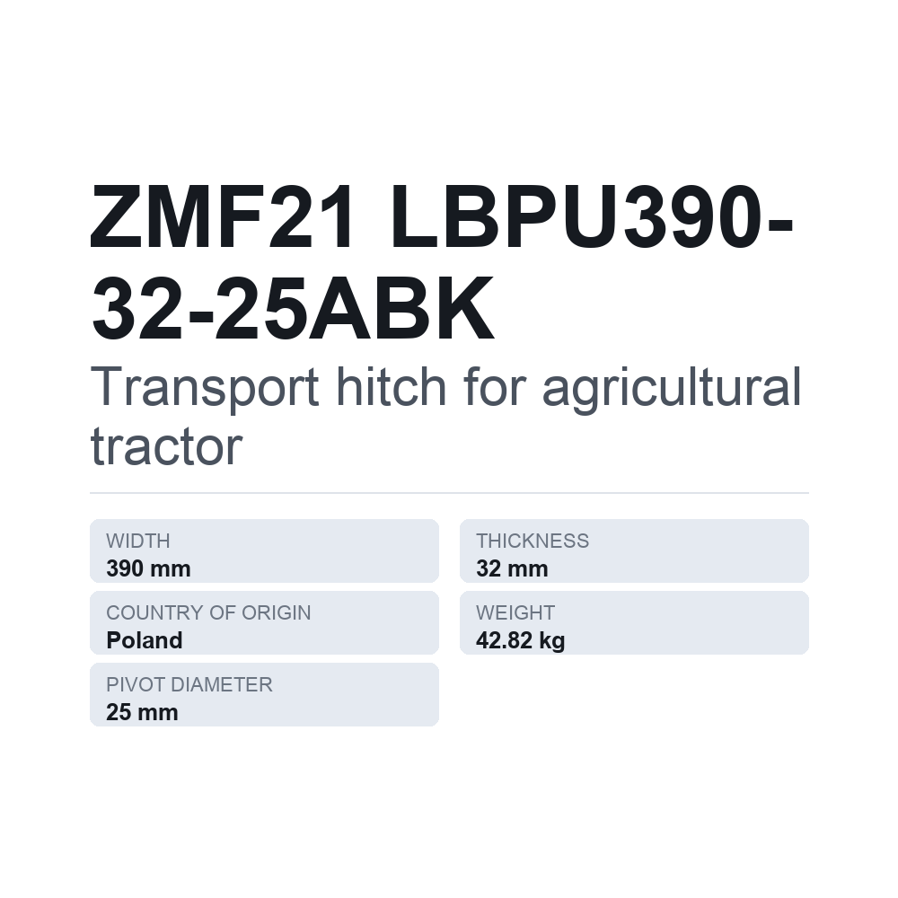 Traktorin vetokoukku ZMF21 LBPU390-32-25ABK — tekninen tietokortti