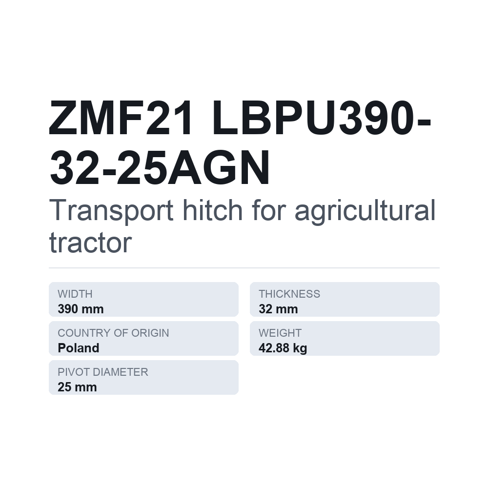 Anhængertræk, traktor ZMF21 LBPU390-32-25AGN — teknisk datablad