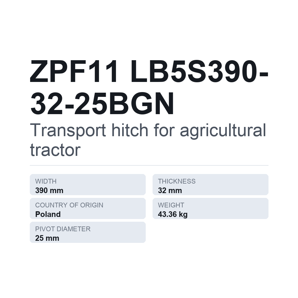 Traktorin vetokoukku ZPF11 LB5S390-32-25BGN — tekninen tietokortti