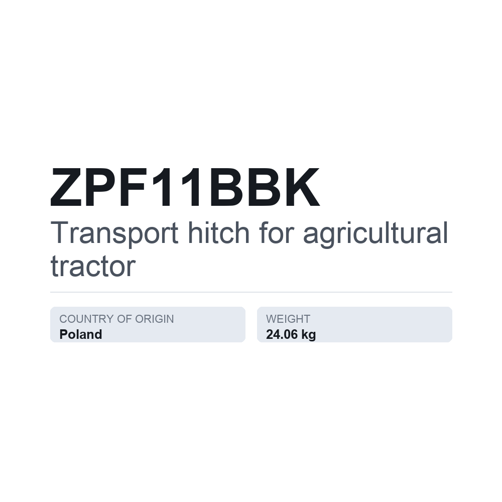 Anhængertræk, traktor ZPF11BBK — teknisk datablad