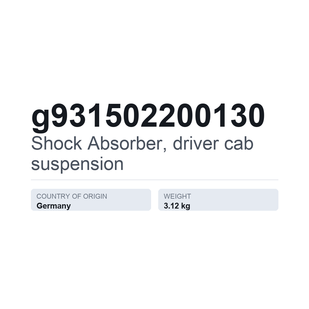 Støddæmper, førerhusophæng g931502200130 — teknisk datablad